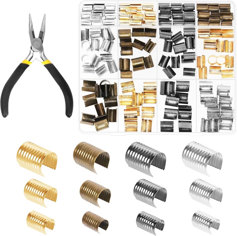 Mardatt 183PCS 8.5x14mm/12x16mm/15x17mm 4Colors Leather Rope Clip, Crimp End Tips Ribbon Ending Clasp Tips Jewelry Connector for Bracelet Necklace Jewelry DIY Craft Making - Image 1
